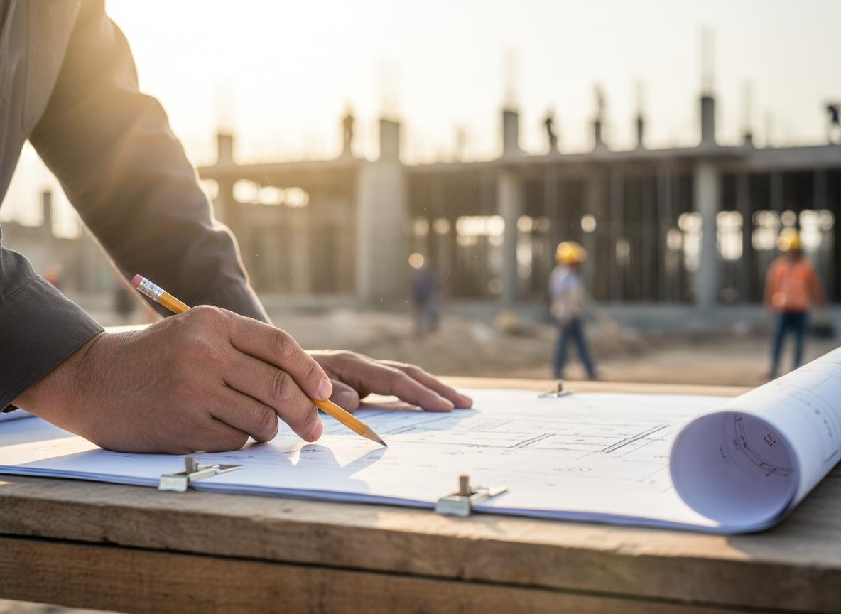 Builder reviewing blueprints